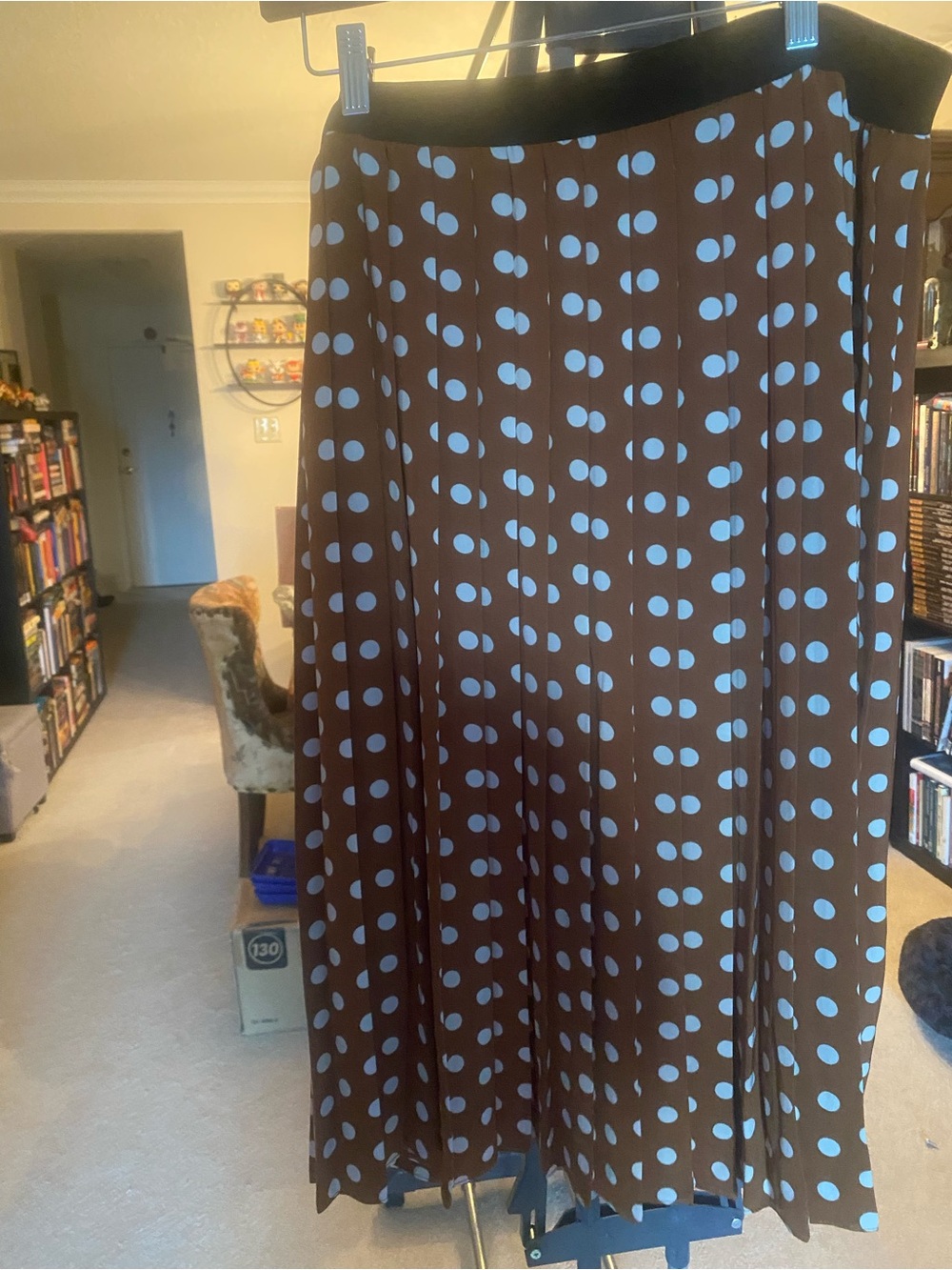 Joe Fresh Brown Midi Skirt with White Polka Dots